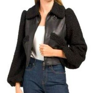 Max Studio London Black Teddy Sherpa Faux Leather Moto Jacket | Size XL
